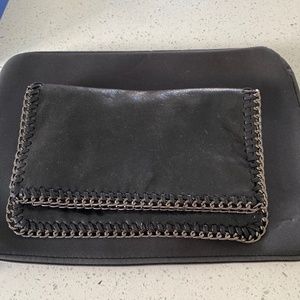 Ladies Black Clutch Designer Style Black suede handbag with black chain around